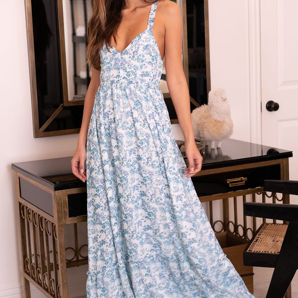 LULUS* My Love Story White Floral Print Tie-Back Maxi Dress